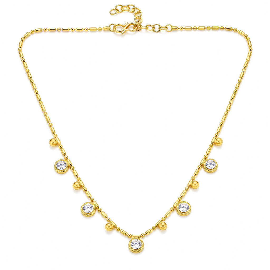 Desihi Necklace Anti-Tarnish Gold Plated Crystal Beads Chain