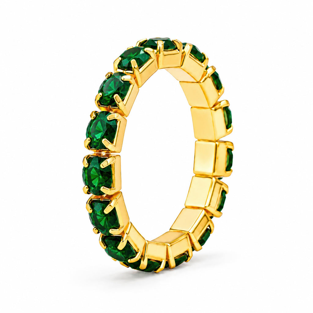 Desihi Ring Anti-Tarnish Stretchable Emerald Green Crystals (Adjustable Size)