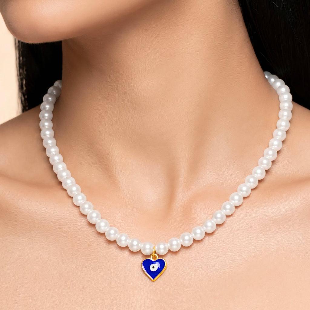 Desihi Necklace Anti-Tarnish Pearl Evil Eye Pendant Set