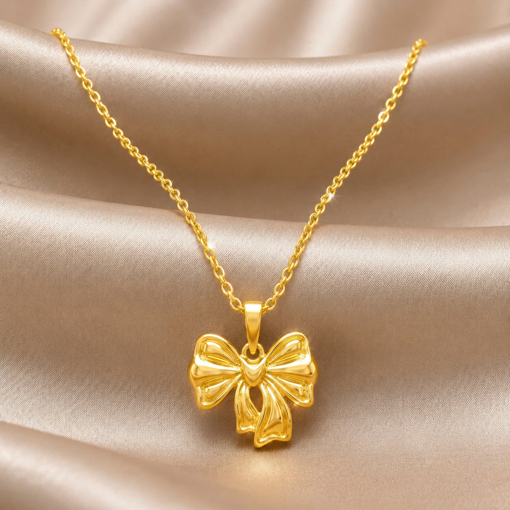 Desihi Necklace Anti-Tarnish Gold Plated Bow Pendant