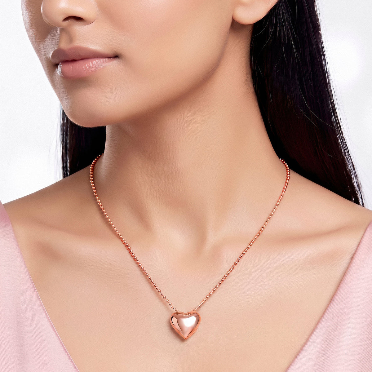 Desihi Necklace Anti-Tarnish Rose Gold Plated Puffy Heart