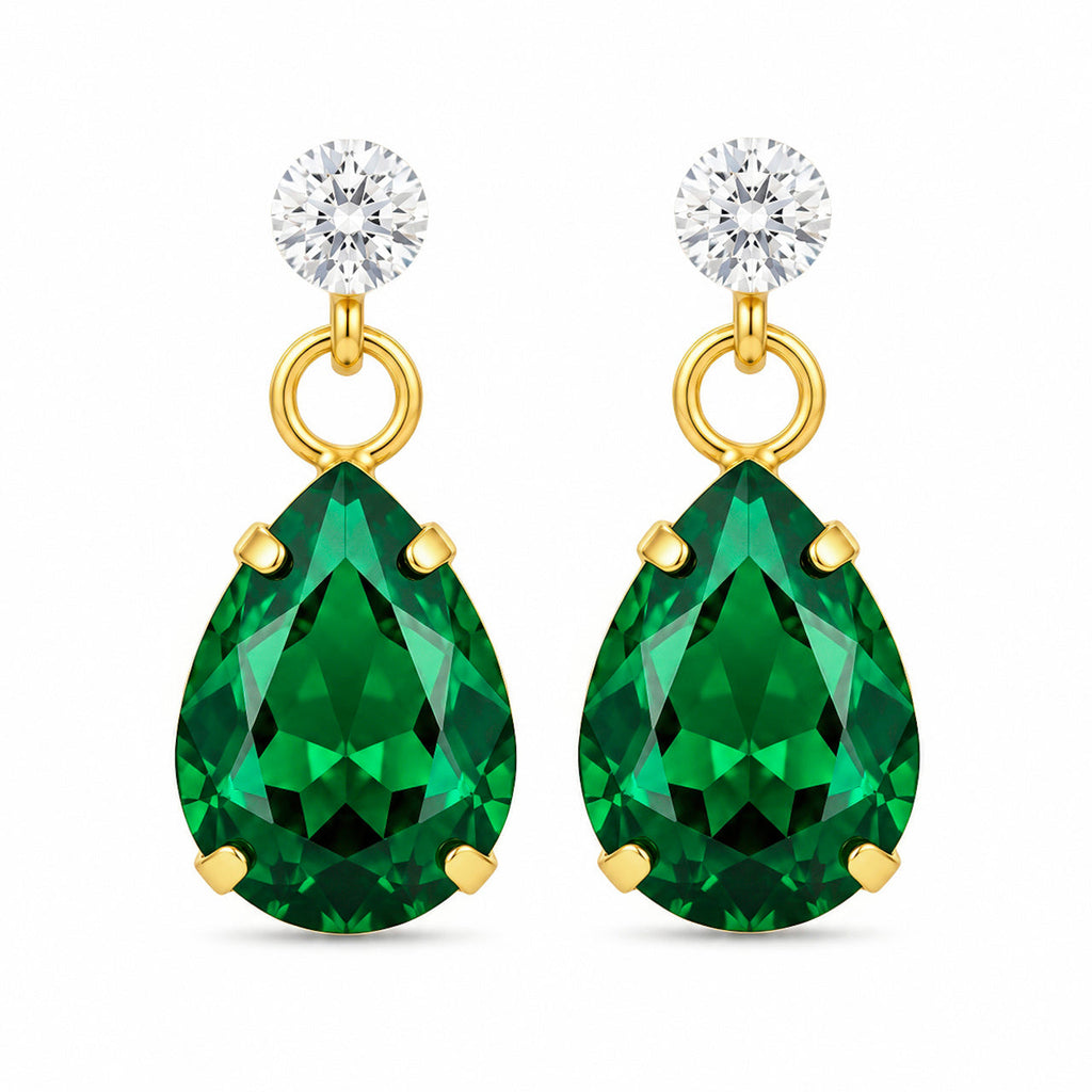 Desihi Earrings Anti-Tarnish Emerald Teardrop Crystal