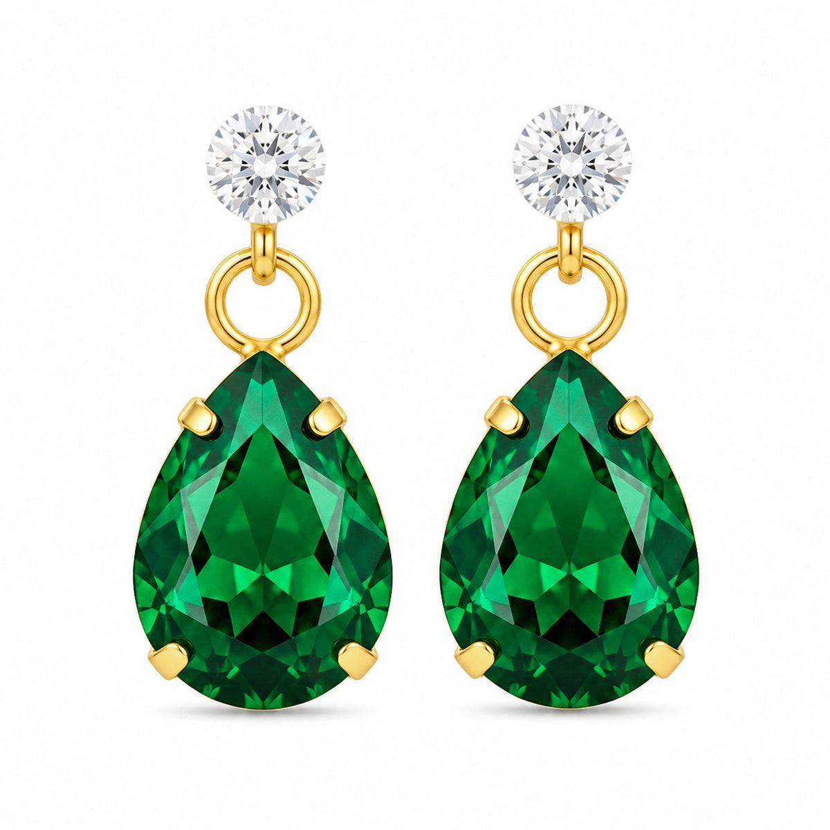 Desihi Earrings Anti-Tarnish Emerald Teardrop Crystal