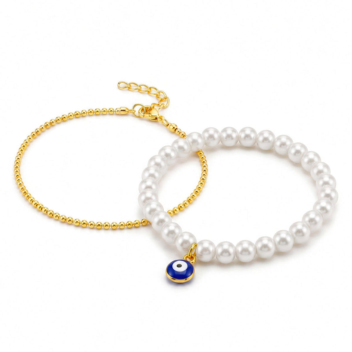 Desihi Bracelet Anti-Tarnish Pearl Evil Eye Set (Adjustable Size)