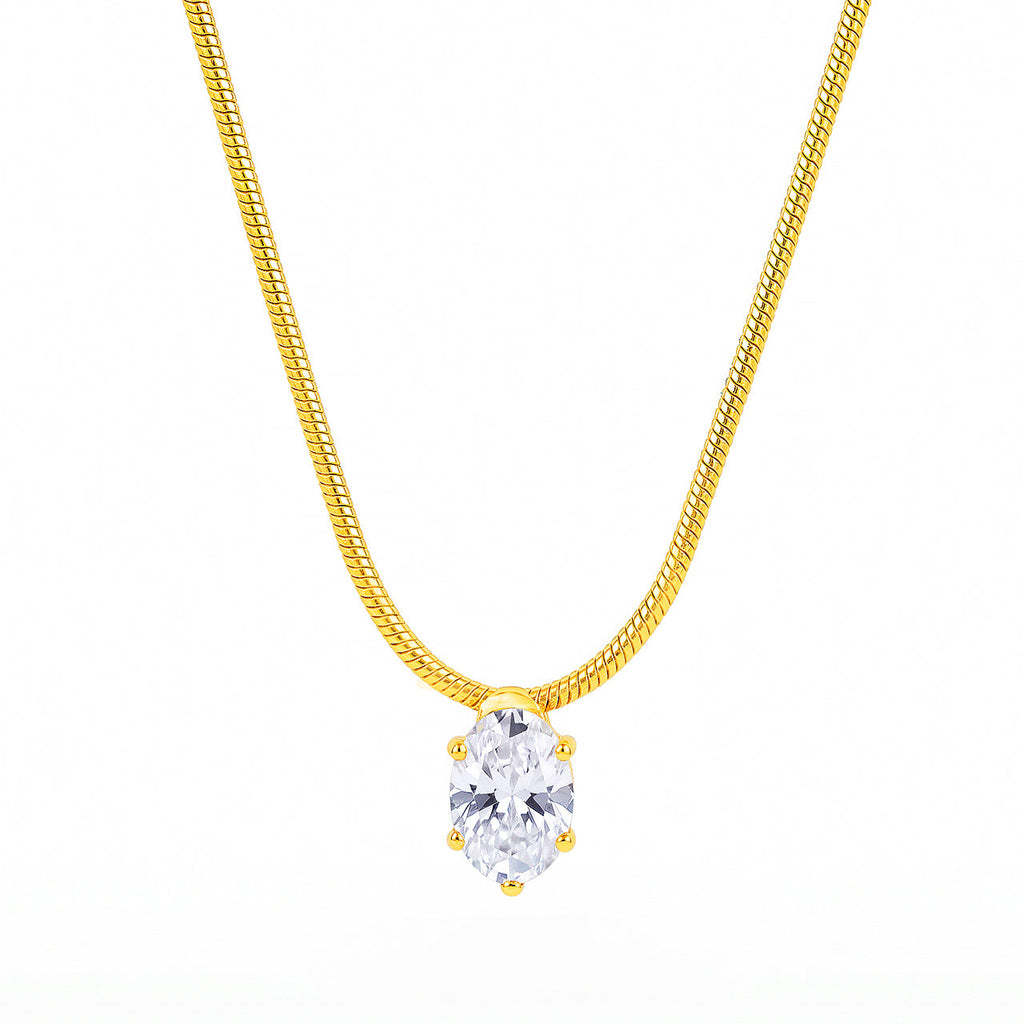 Desihi Necklace Anti-Tarnish Gold Plated Oval Crystal