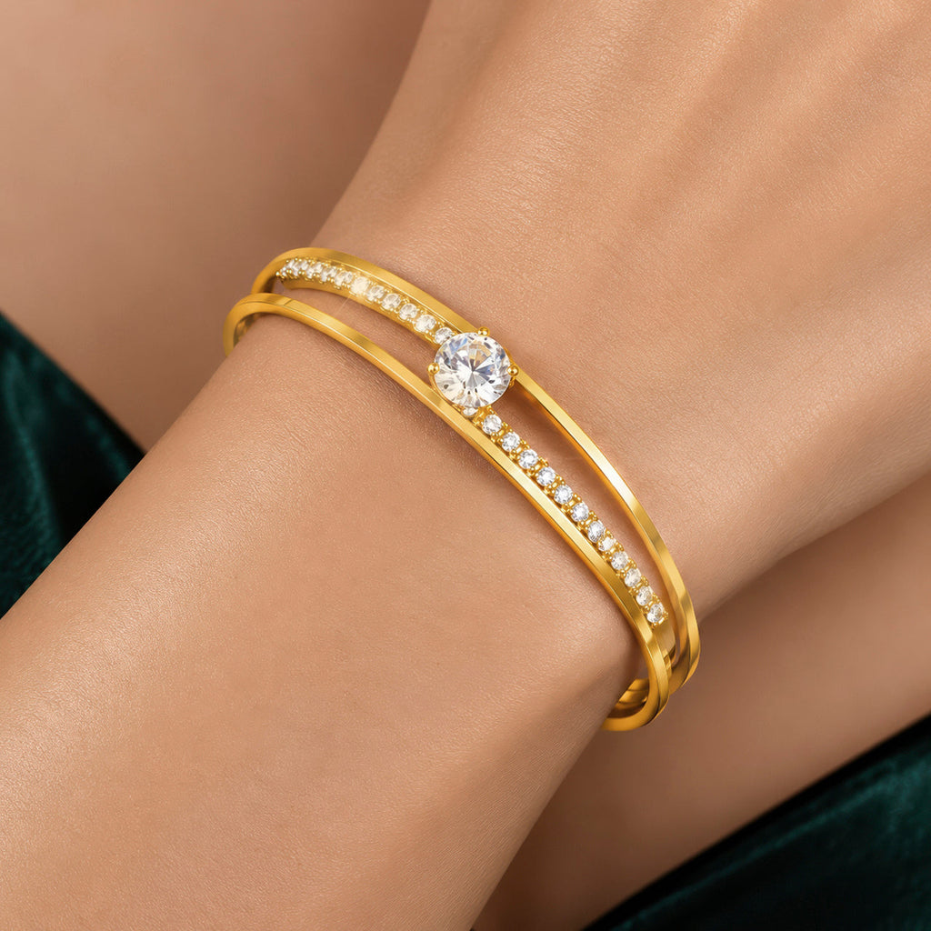 Desihi Bracelet Anti-Tarnish Gold Plated Solitaire Bangle (Adjustable Size)