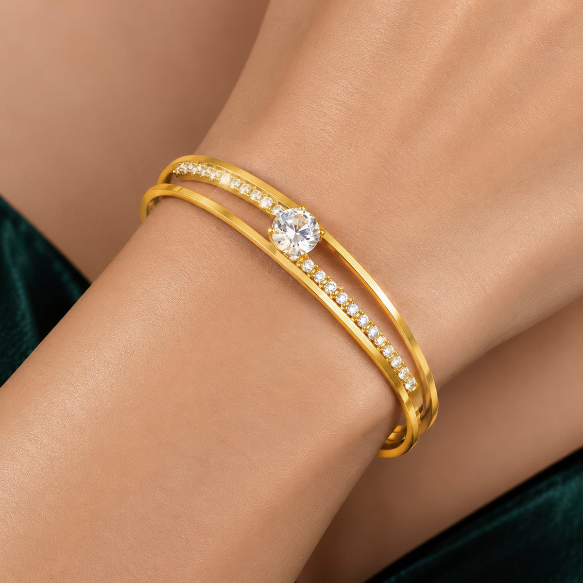 Desihi Bracelet Anti-Tarnish Gold Plated Solitaire Bangle (Adjustable Size)