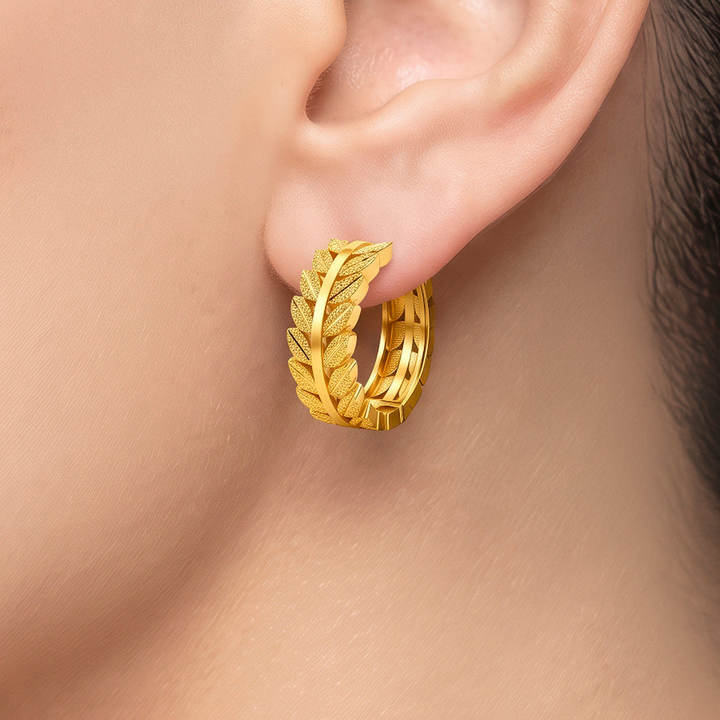 Desihi Earrings Anti-Tarnish Gold Plated Leaf Huggies