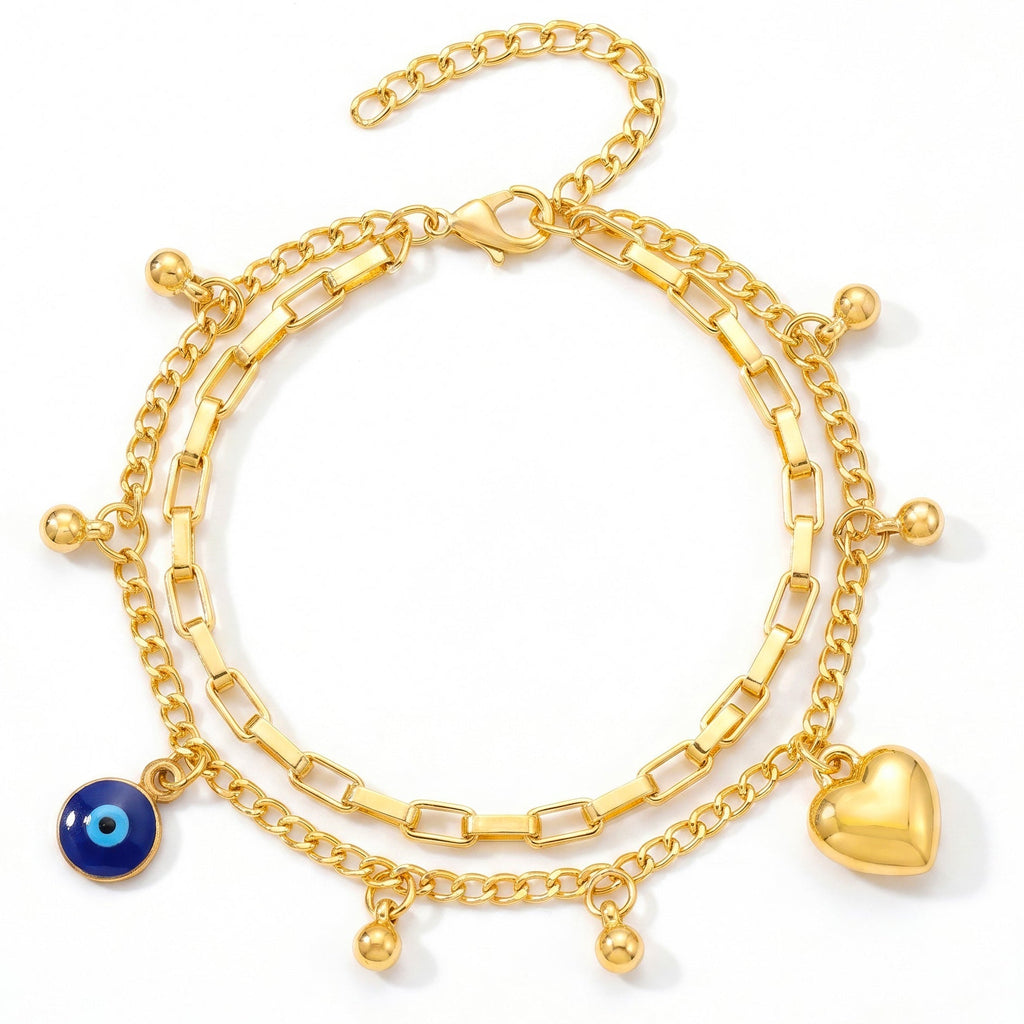 Desihi Bracelet Anti-Tarnish Layered Golden Heart Charms (Adjustable Size)