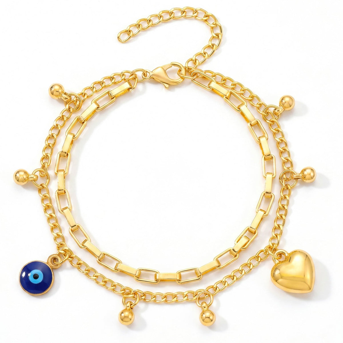 Desihi Bracelet Anti-Tarnish Layered Golden Heart Charms (Adjustable Size)