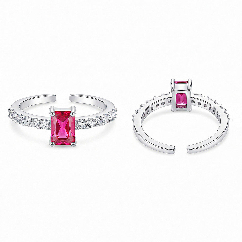 Desihi Ring Anti-Tarnish Emerald-Cut Ruby Pavé (Adjustable Size)