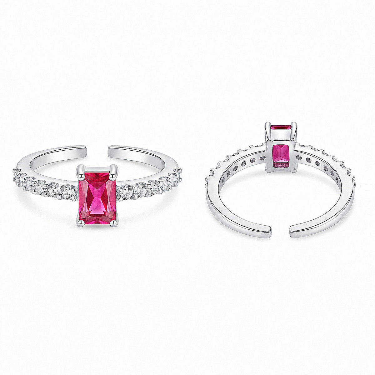 Desihi Ring Anti-Tarnish Emerald-Cut Ruby Pavé (Adjustable Size)