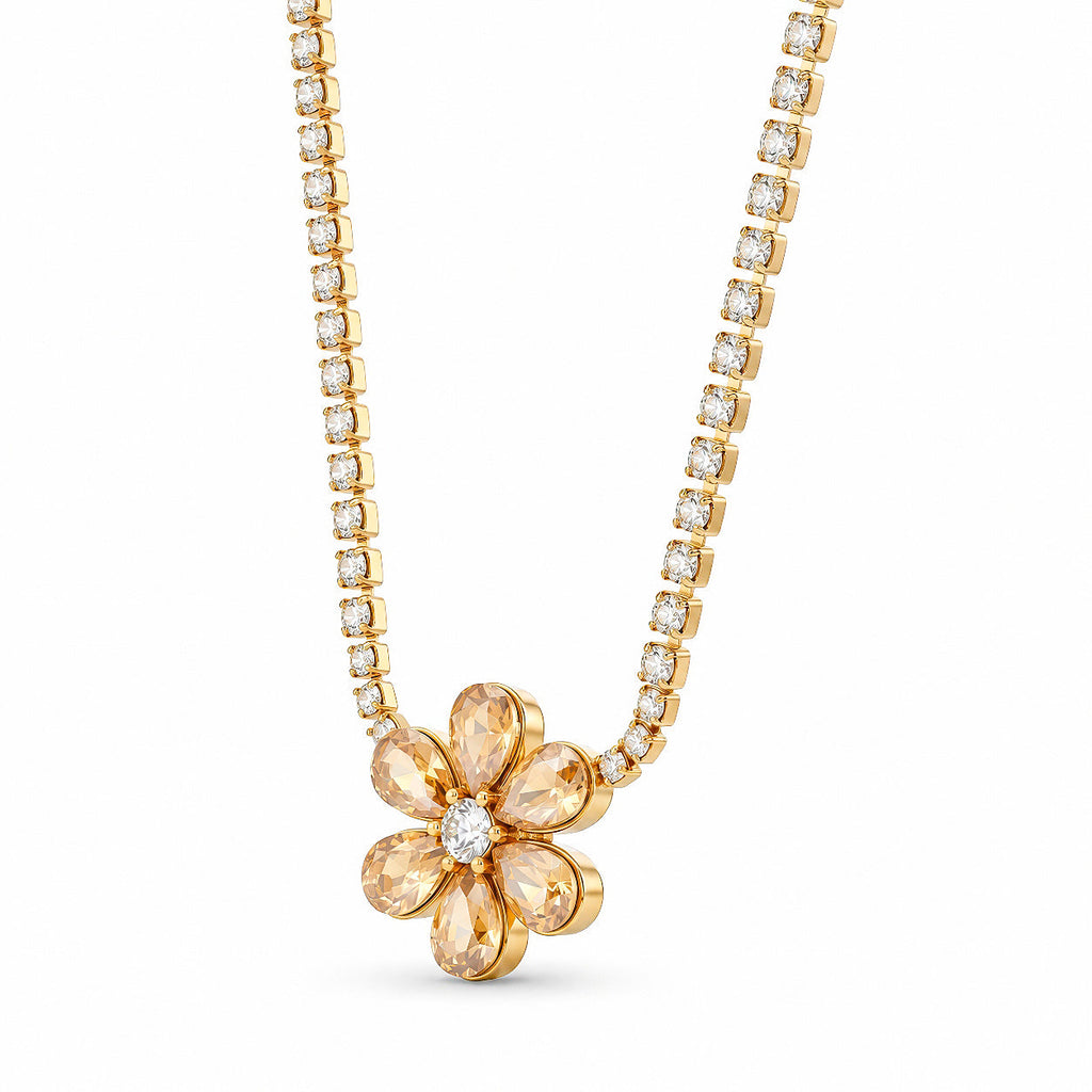 Desihi Necklace Anti-Tarnish Gold Plated Flower Crystal