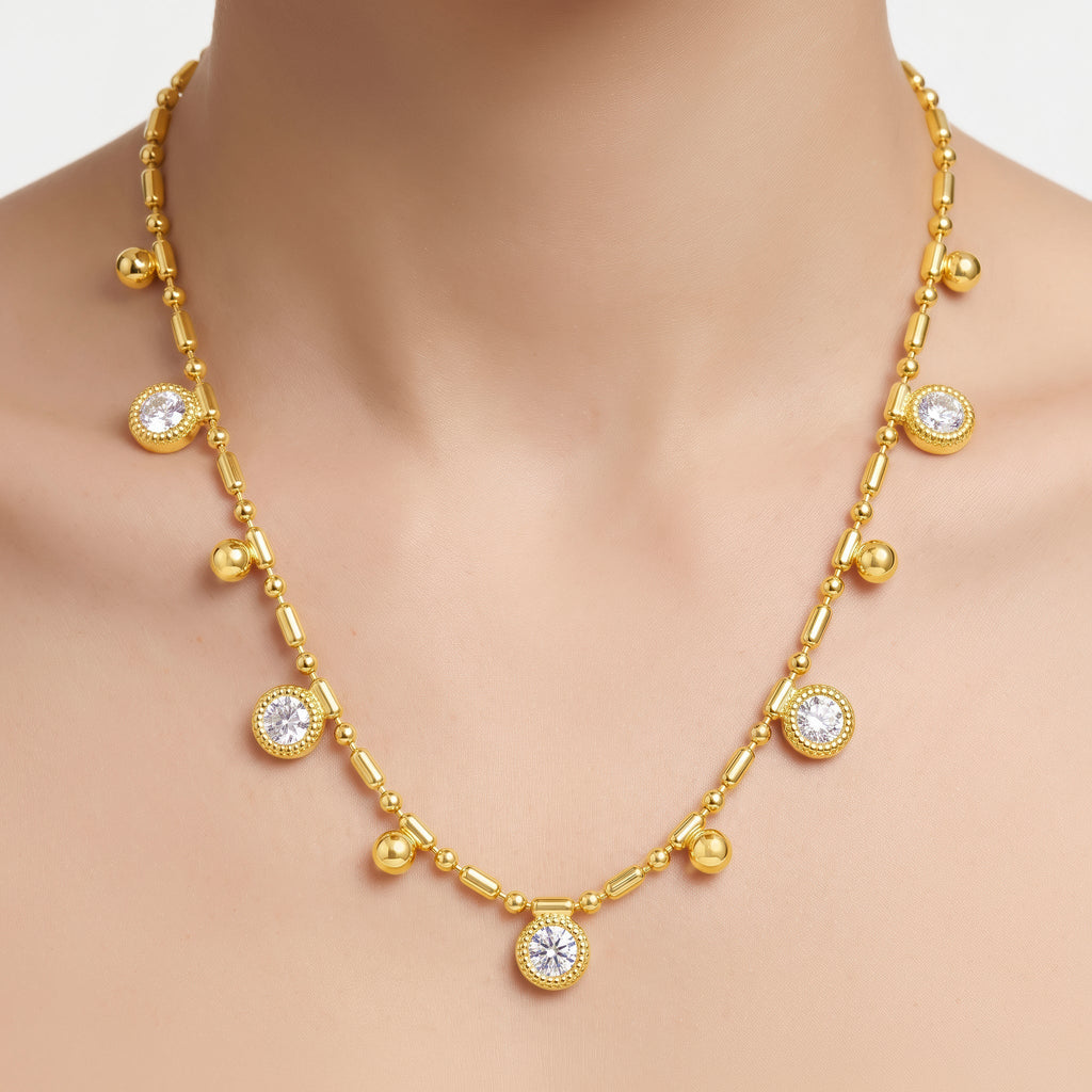 Desihi Necklace Anti-Tarnish Gold Plated Crystal Beads Chain