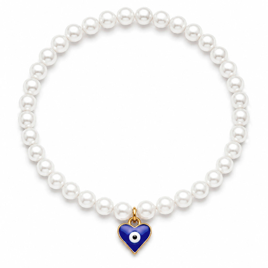 Desihi Bracelet Stretchable Pearls With Evil Eye Heart (Adjustable Size)