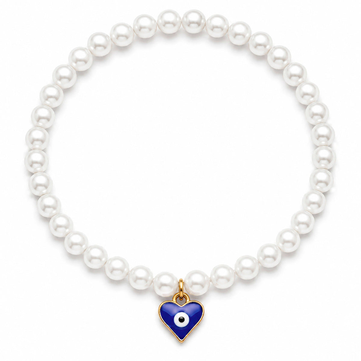 Desihi Bracelet Stretchable Pearls With Evil Eye Heart (Adjustable Size)