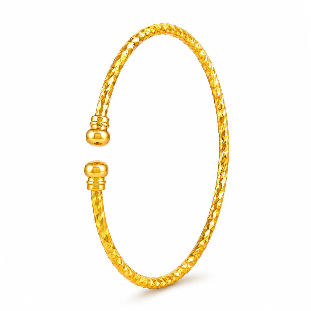 Desihi Bracelet Anti-Tarnish Gold Plated Textured Open Bangle (Adjustable Size)