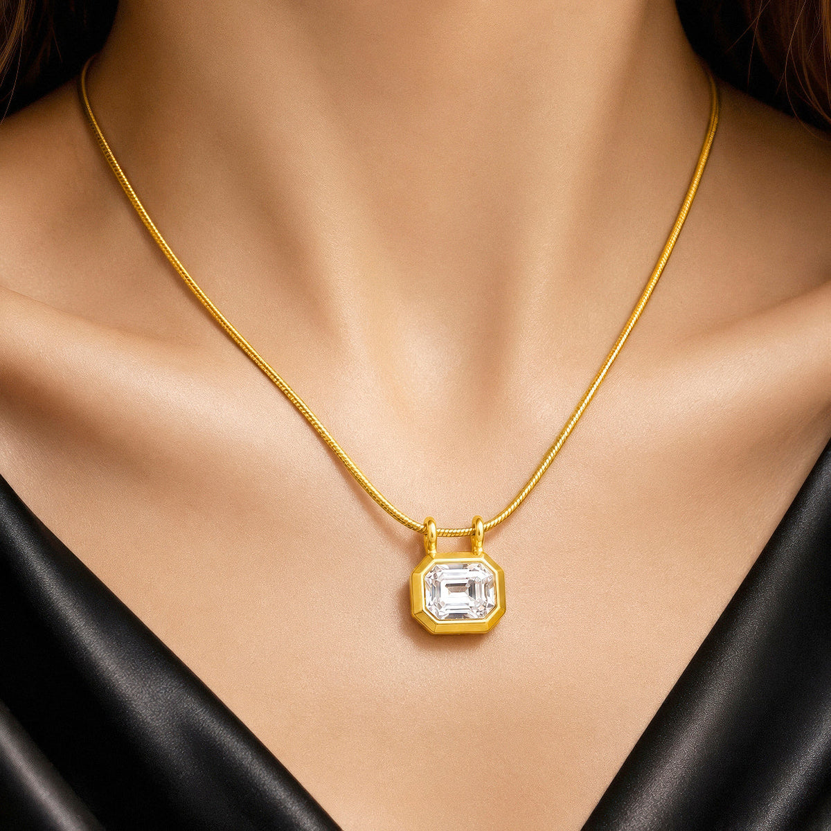 Desihi Necklace Anti-Tarnish Gold Plated Octagon Crystal