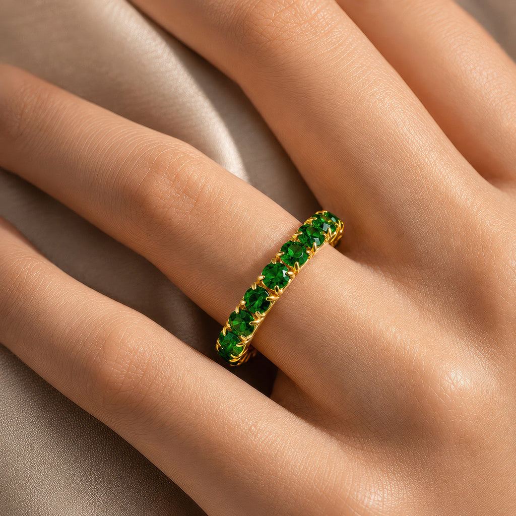 Desihi Ring Anti-Tarnish Stretchable Emerald Green Crystals (Adjustable Size)