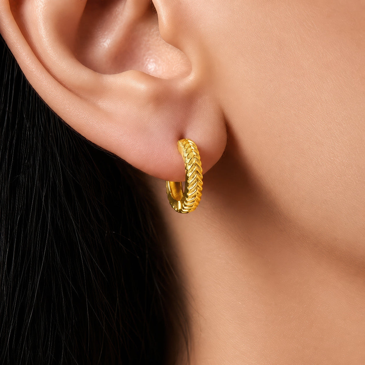 Desihi Earrings Anti-Tarnish Gold Plated Chevron Huggies