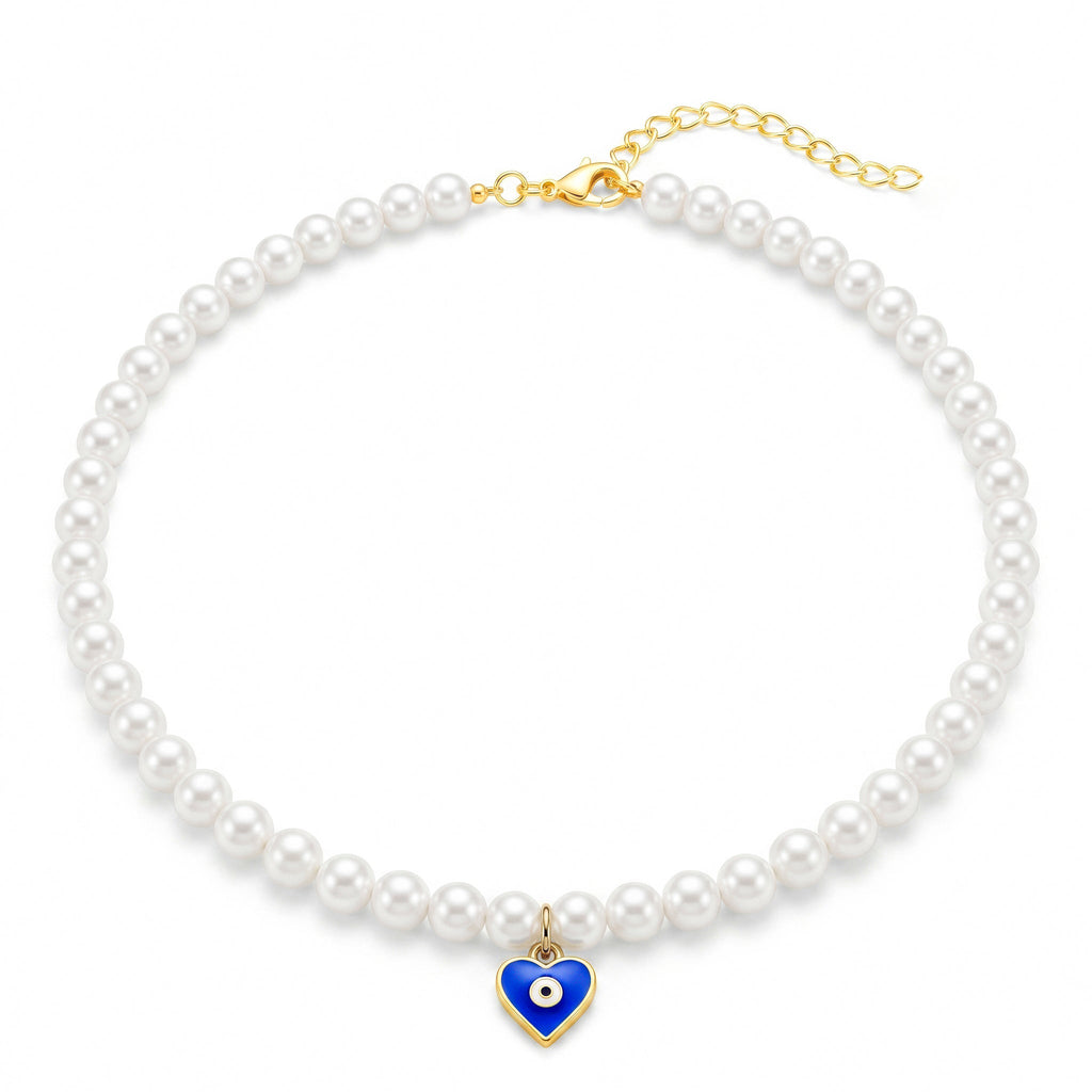 Desihi Necklace Anti-Tarnish Pearl Evil Eye Pendant Set