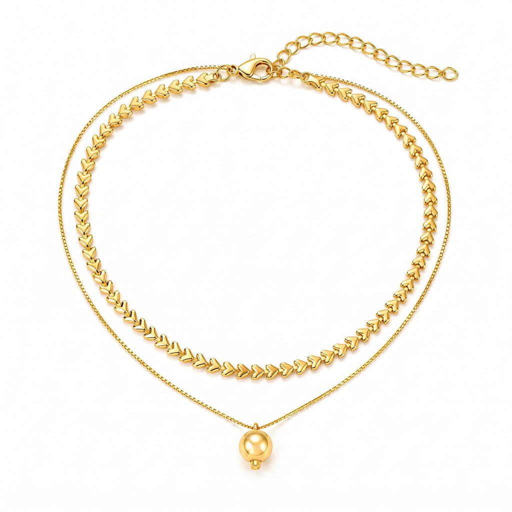 Desihi Necklace Anti-Tarnish Layered Heart Ball