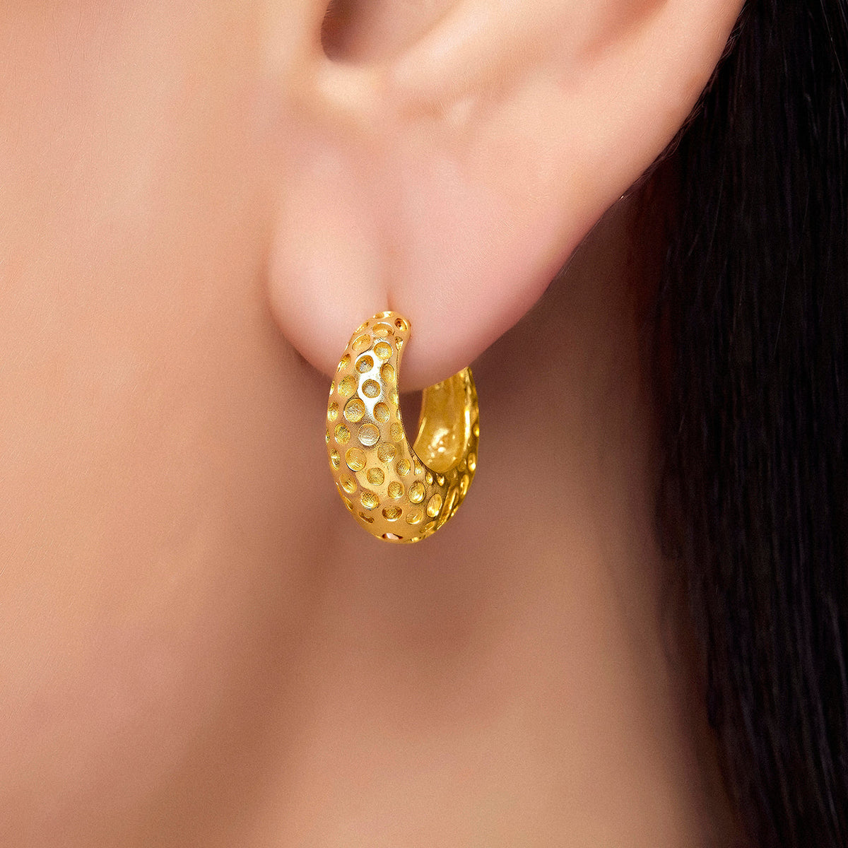 Desihi Earrings Anti-Tarnish Gold Plated Hammered Hoops