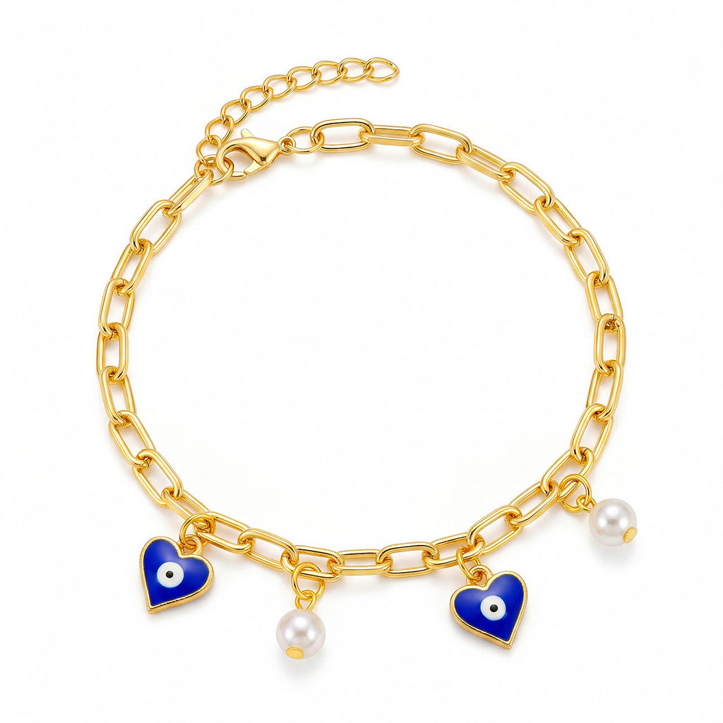 Desihi Bracelet Anti-Tarnish Evil Eye Pearl Chain (Adjustable Size)