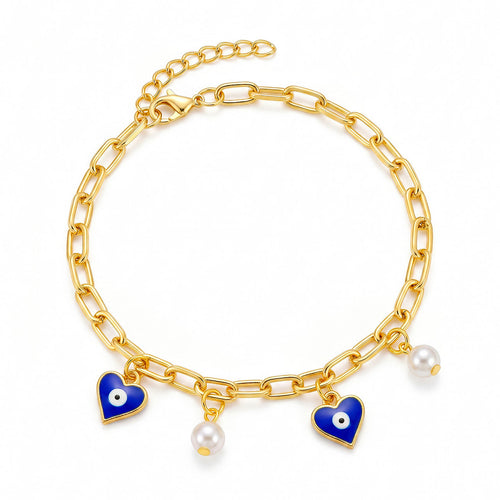 Desihi Bracelet Anti-Tarnish Evil Eye Pearl Chain (Adjustable Size)