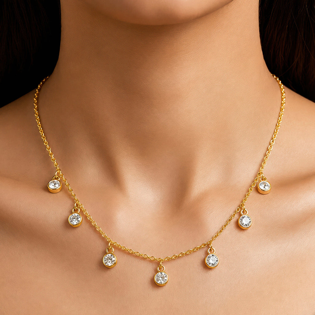 Desihi Necklace Anti-Tarnish Gold Plated Round Crystal