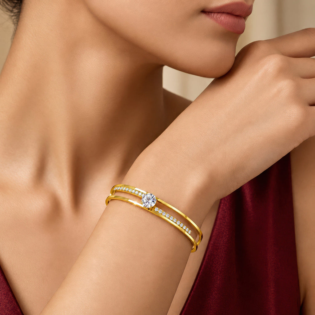 Desihi Bracelet Anti-Tarnish Gold Plated Solitaire Bangle (Adjustable Size)