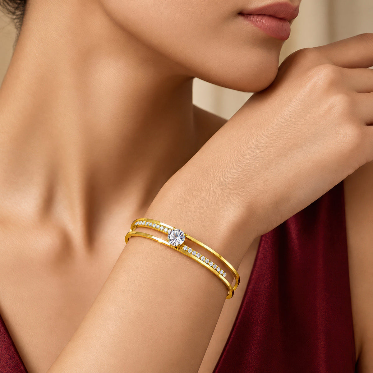 Desihi Bracelet Anti-Tarnish Gold Plated Solitaire Bangle (Adjustable Size)