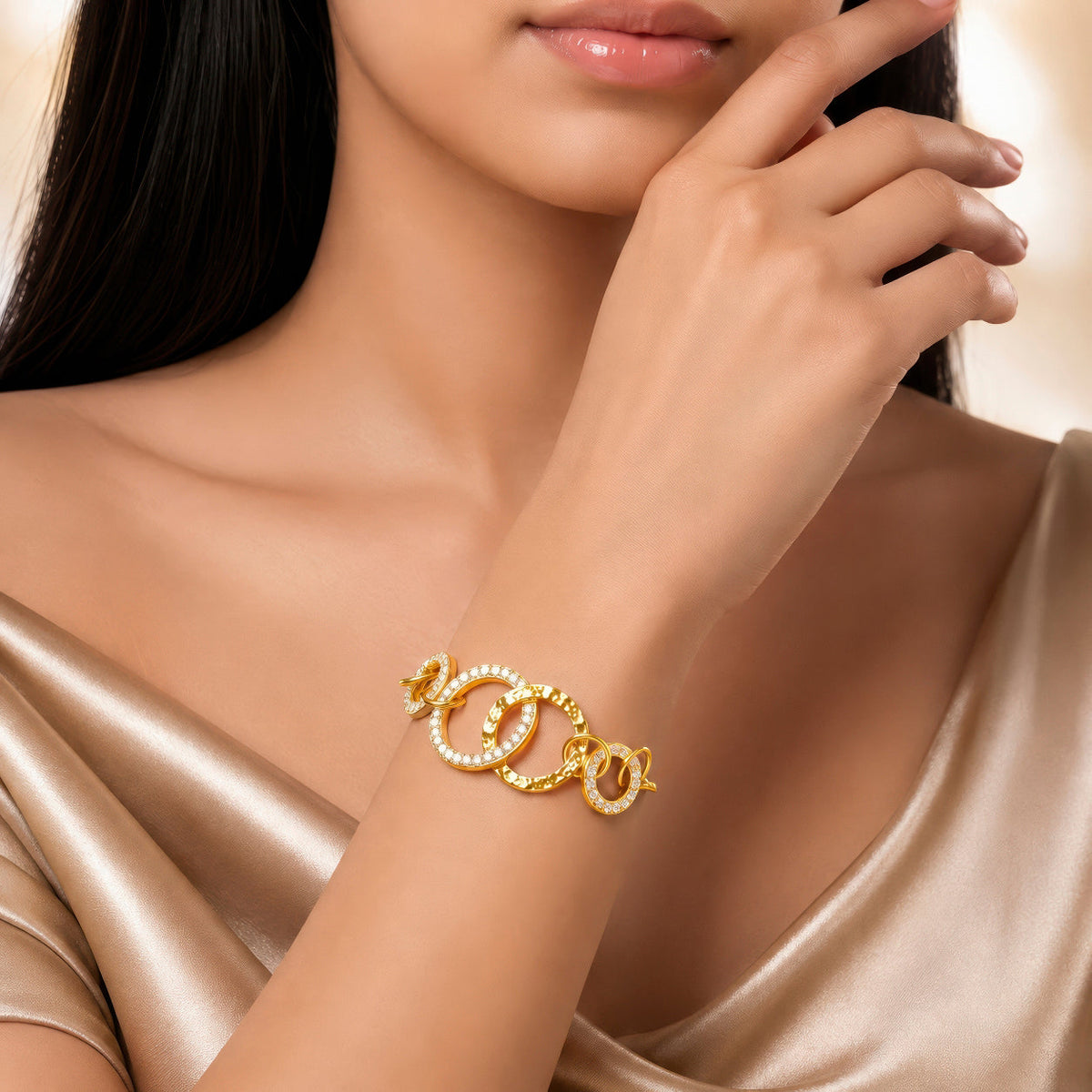 Desihi Bracelet Anti-Tarnish Gold Plated Crystal Circles (Adjustable Size)