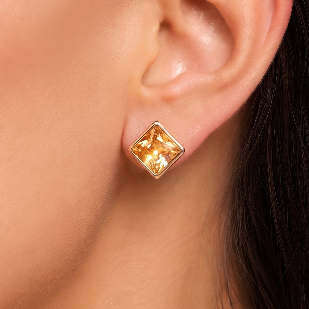 Desihi Earrings Anti-Tarnish Amber Square Crystal