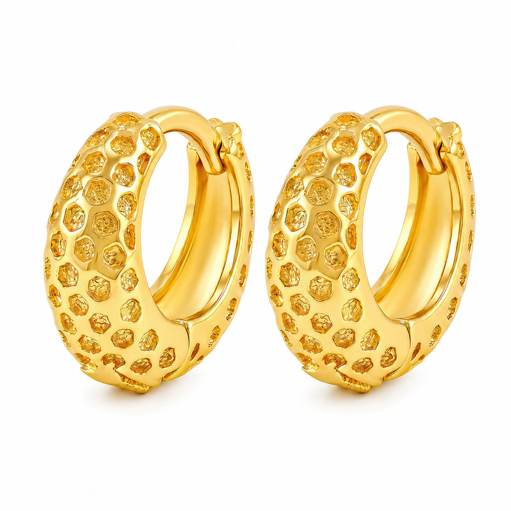 Desihi Earrings Anti-Tarnish Gold Plated Hammered Hoops