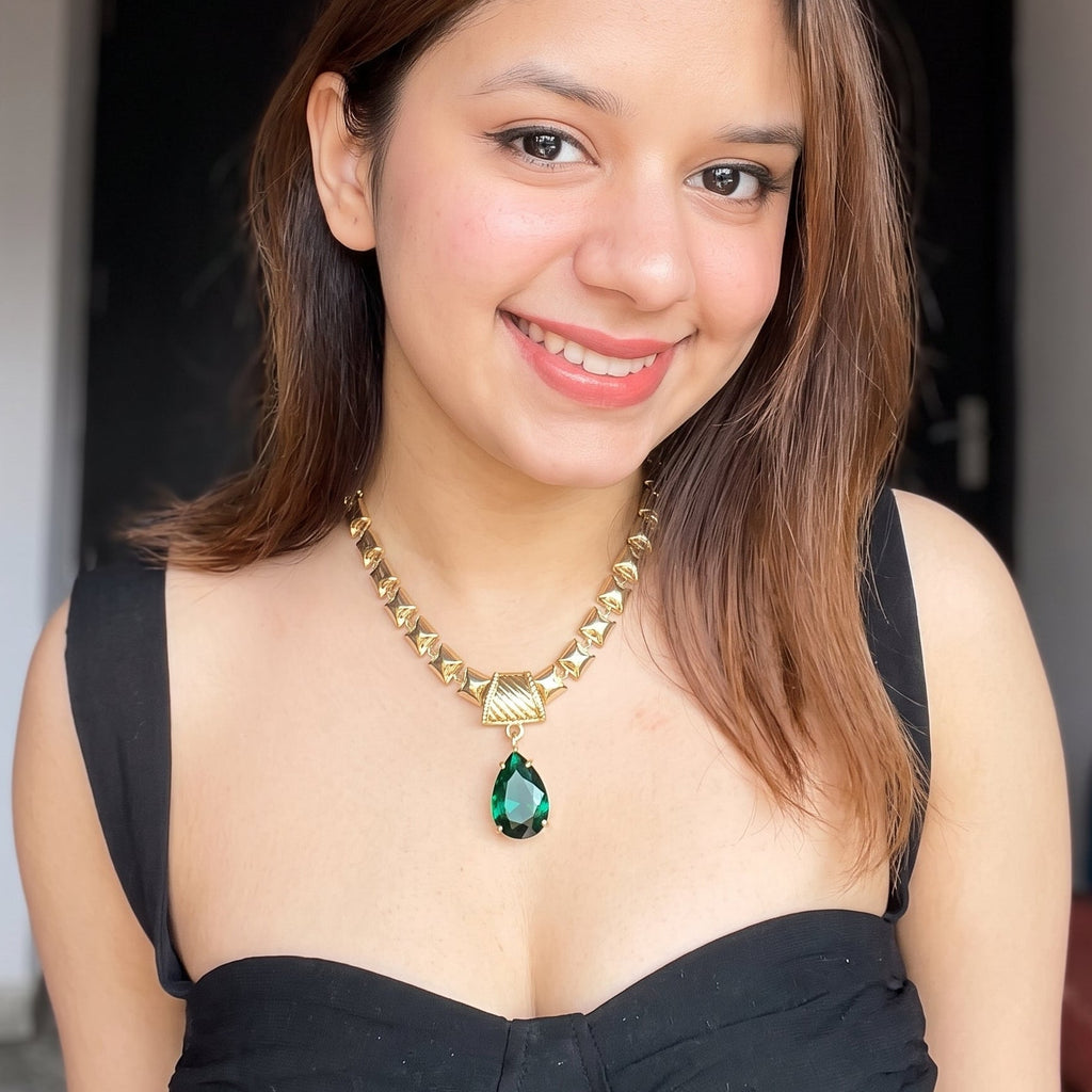 Desihi Necklace Anti-Tarnish Gold Plated Emerald Drop
