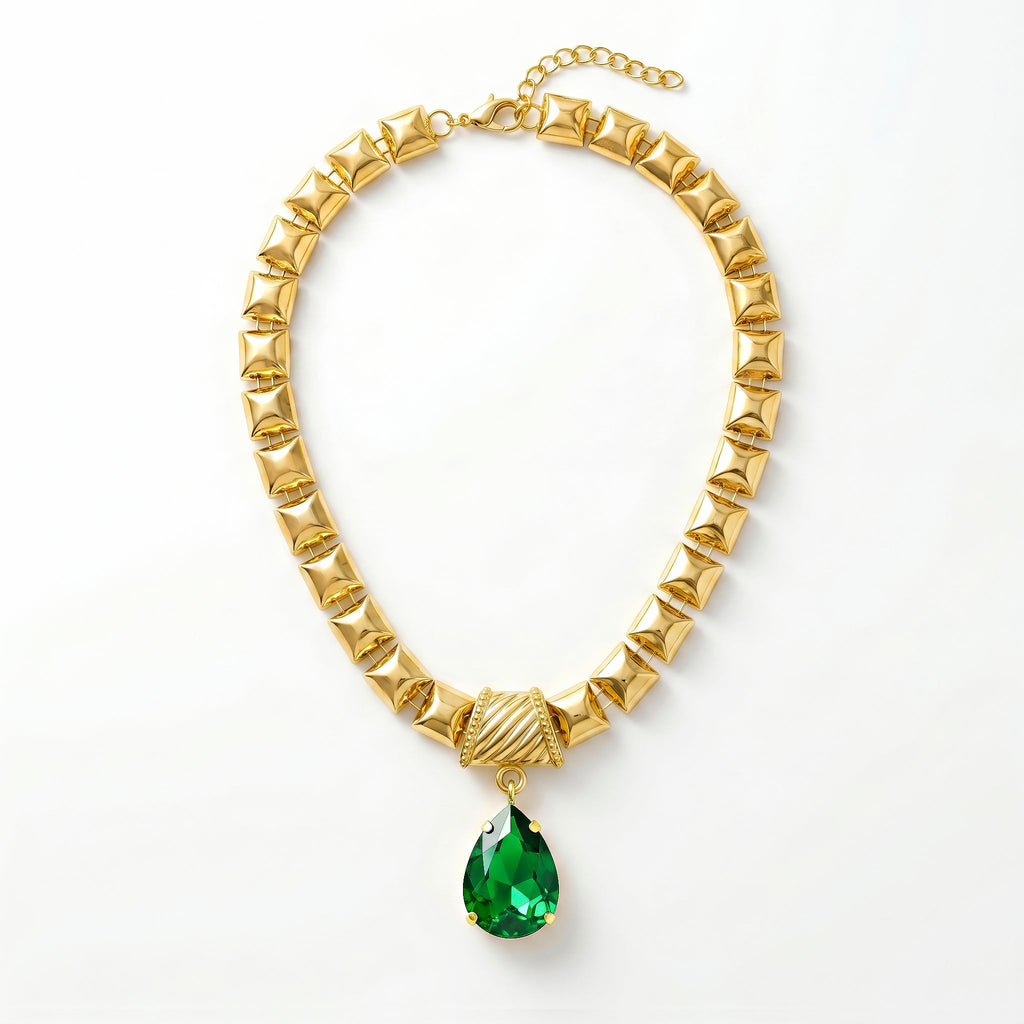 Desihi Necklace Anti-Tarnish Gold Plated Emerald Drop