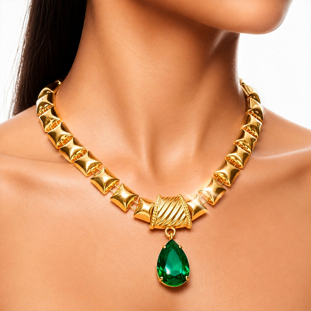 Desihi Necklace Anti-Tarnish Gold Plated Emerald Drop