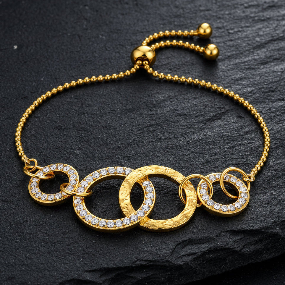 Desihi Bracelet Anti-Tarnish Gold Plated Crystal Circles (Adjustable Size)