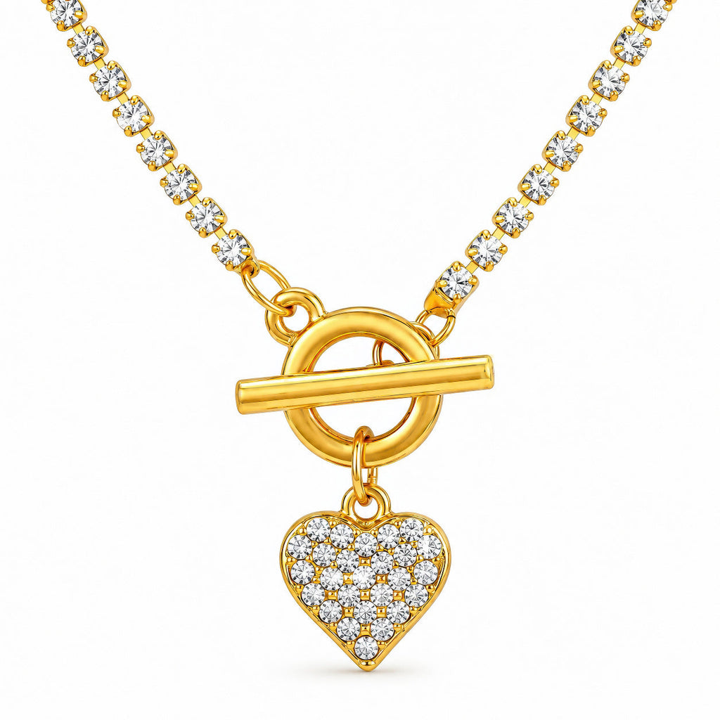 Desihi Necklace Anti-Tarnish Gold Plated Heart Charm with T-Lock