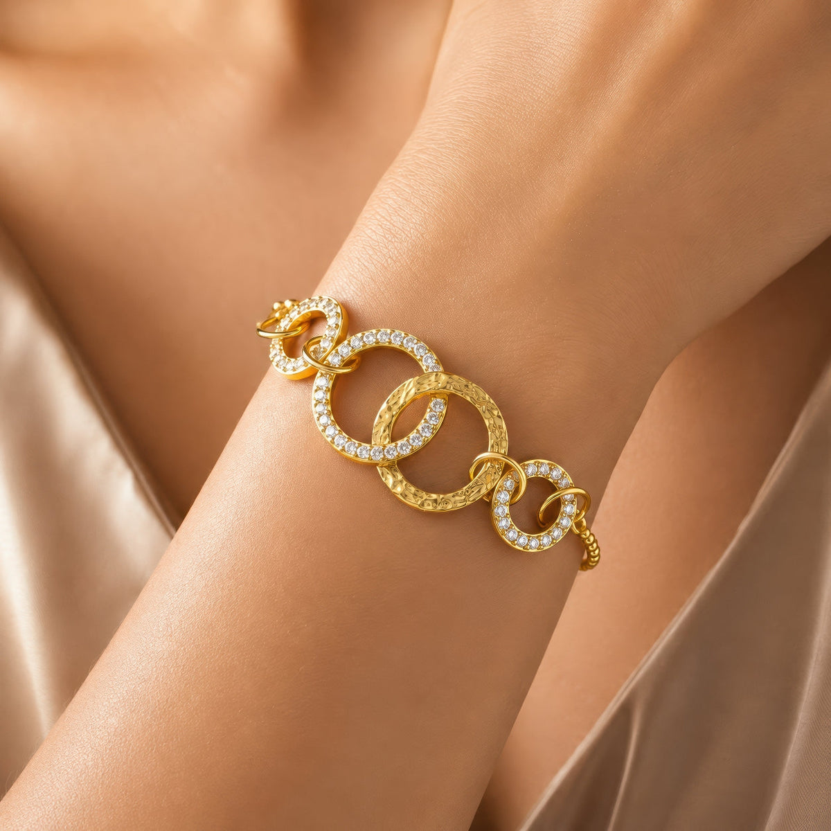 Desihi Bracelet Anti-Tarnish Gold Plated Crystal Circles (Adjustable Size)