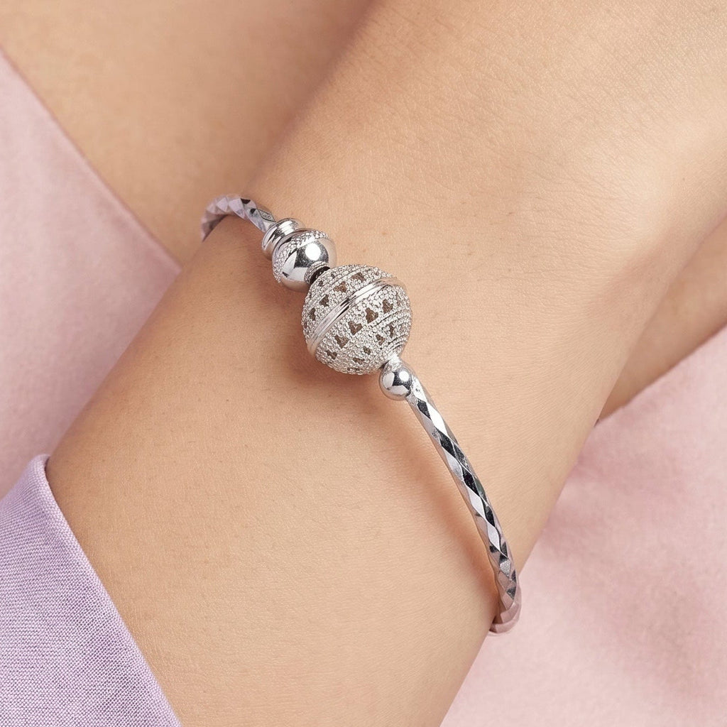 Desihi Bracelet Anti-Tarnish Textured Silver Bangle (Adjustable Size)