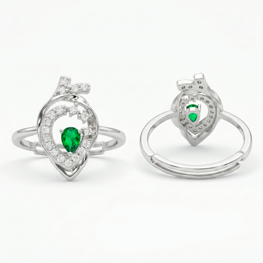 Desihi Ring Anti-Tarnish Teardrop Green Gemstone (Adjustable Size)