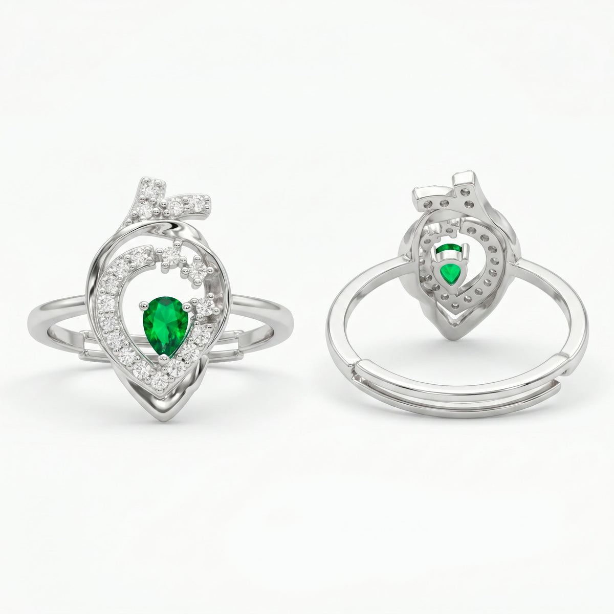 Desihi Ring Anti-Tarnish Teardrop Green Gemstone (Adjustable Size)