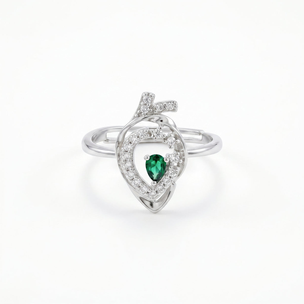 Desihi Ring Anti-Tarnish Teardrop Green Gemstone (Adjustable Size)