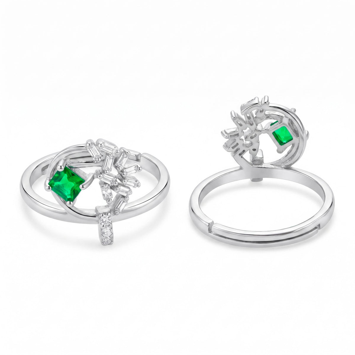 Desihi Ring Anti-Tarnish Leafy Emerald Bypass (Adjustable Size)