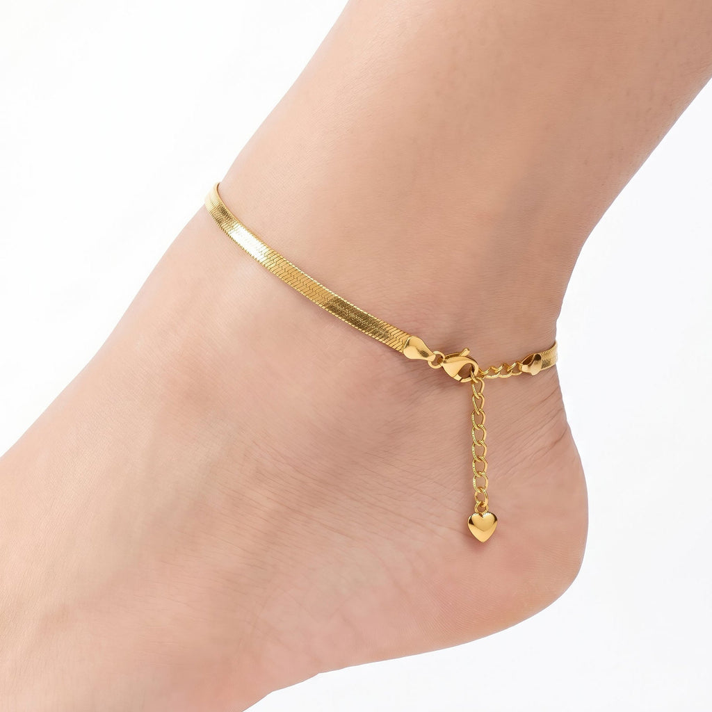 Desihi Anklet Anti-Tarnish Gold Plated Flat Snake Chain (Adjustable Size)