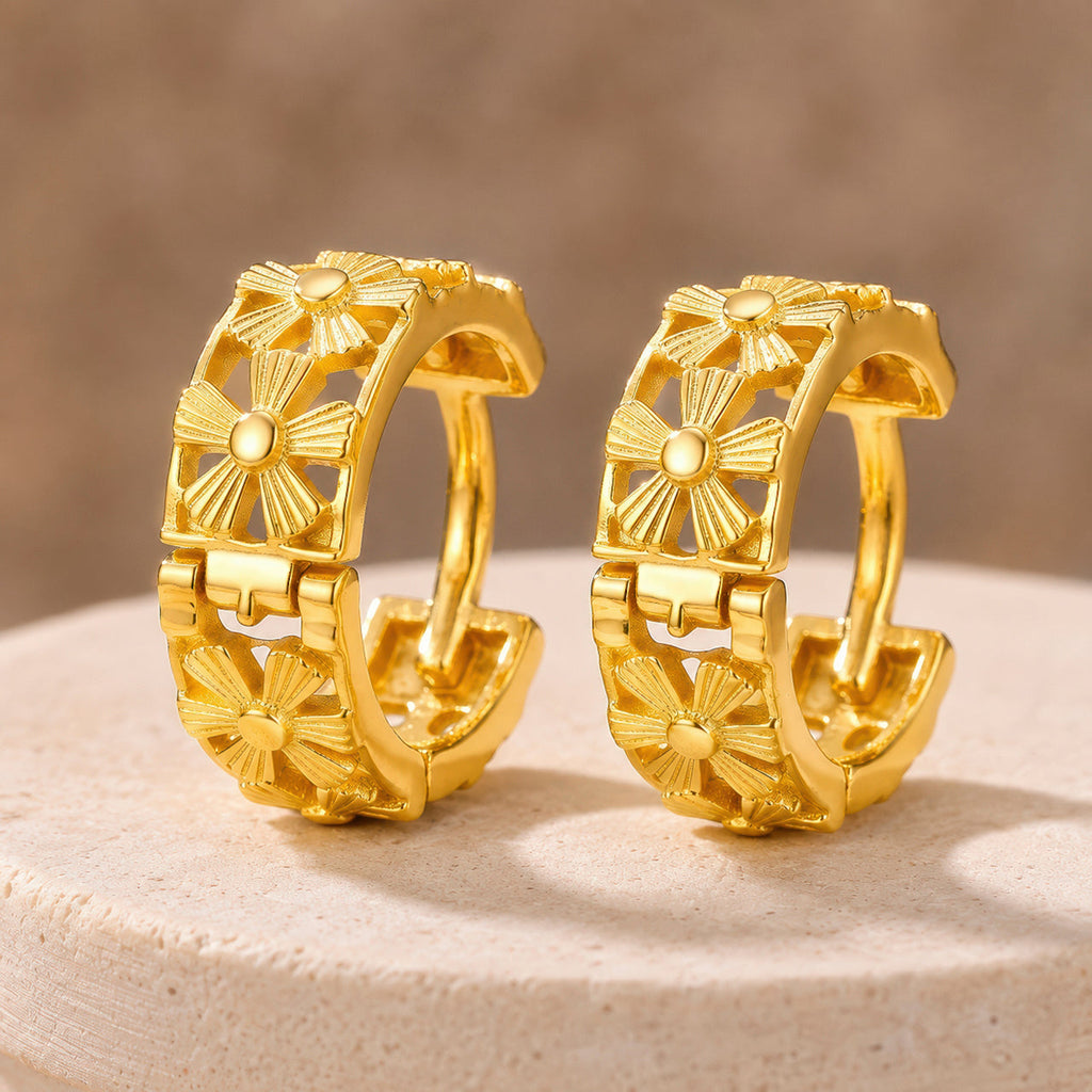 Desihi Earrings Anti-Tarnish Textured Floral Hoops