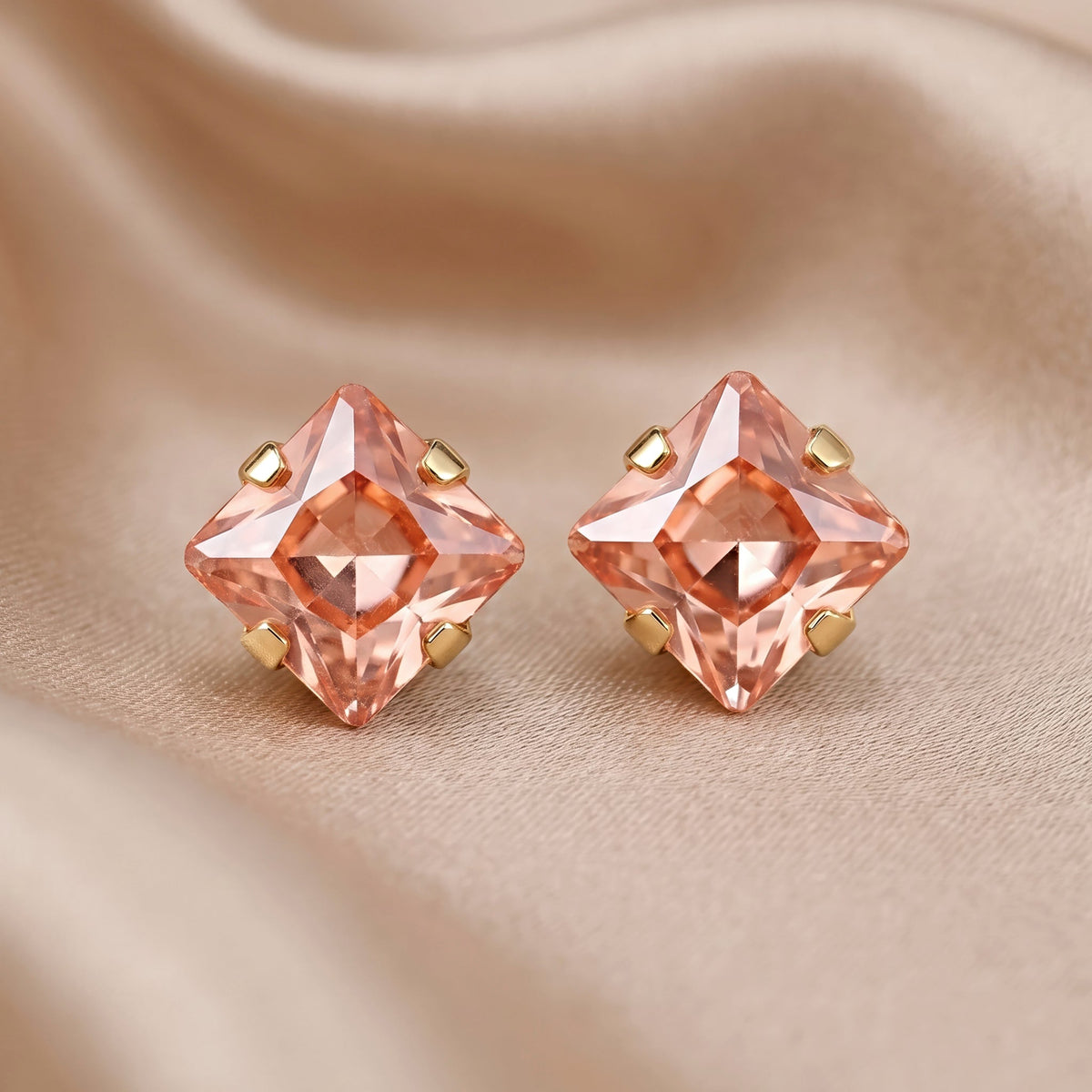 Desihi Earrings Anti-Tarnish Peach Crystal Square Studs