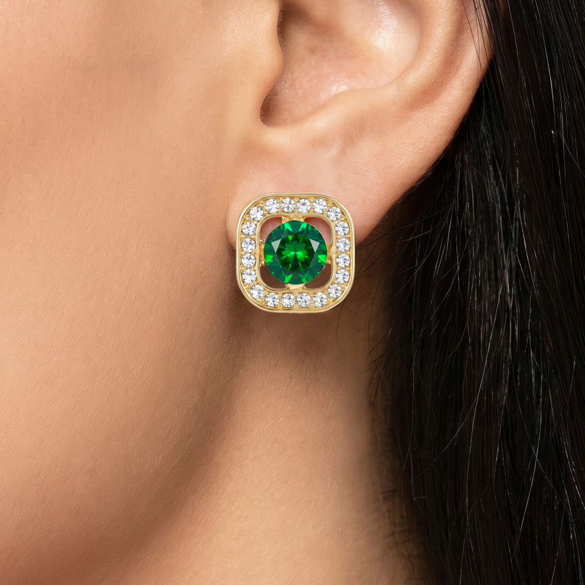 Desihi Earrings Anti-Tarnish Emerald Square Studs